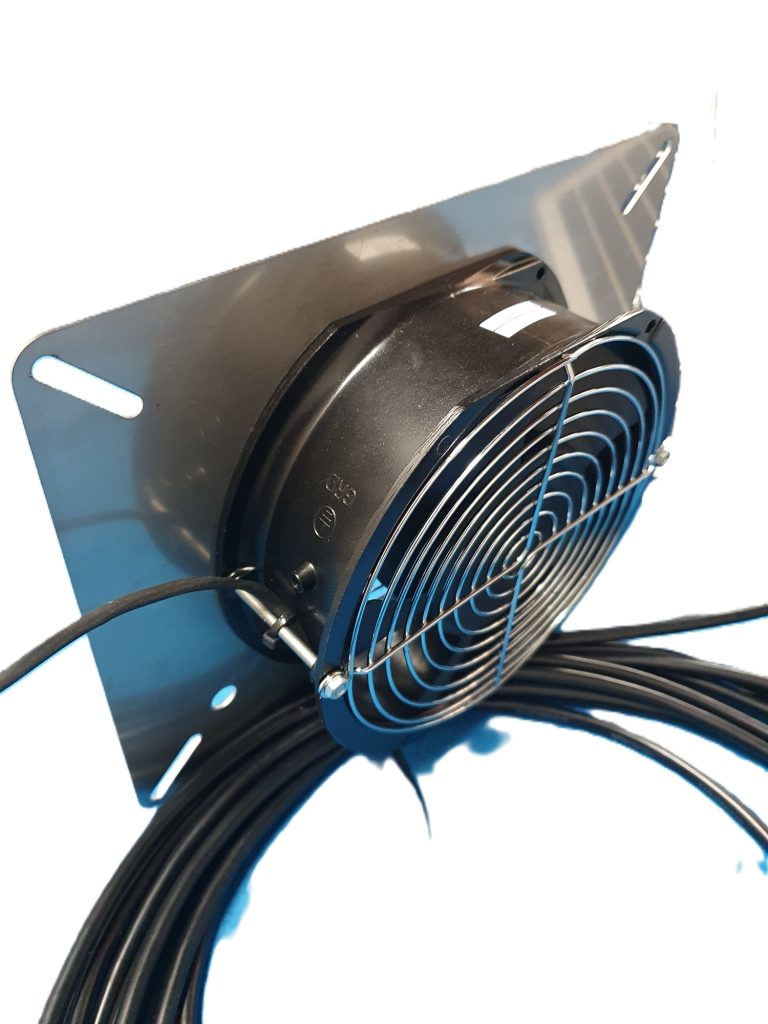 Solar sub-floor extraction fan 20w wall-mounted with stainless steel mounting plate.