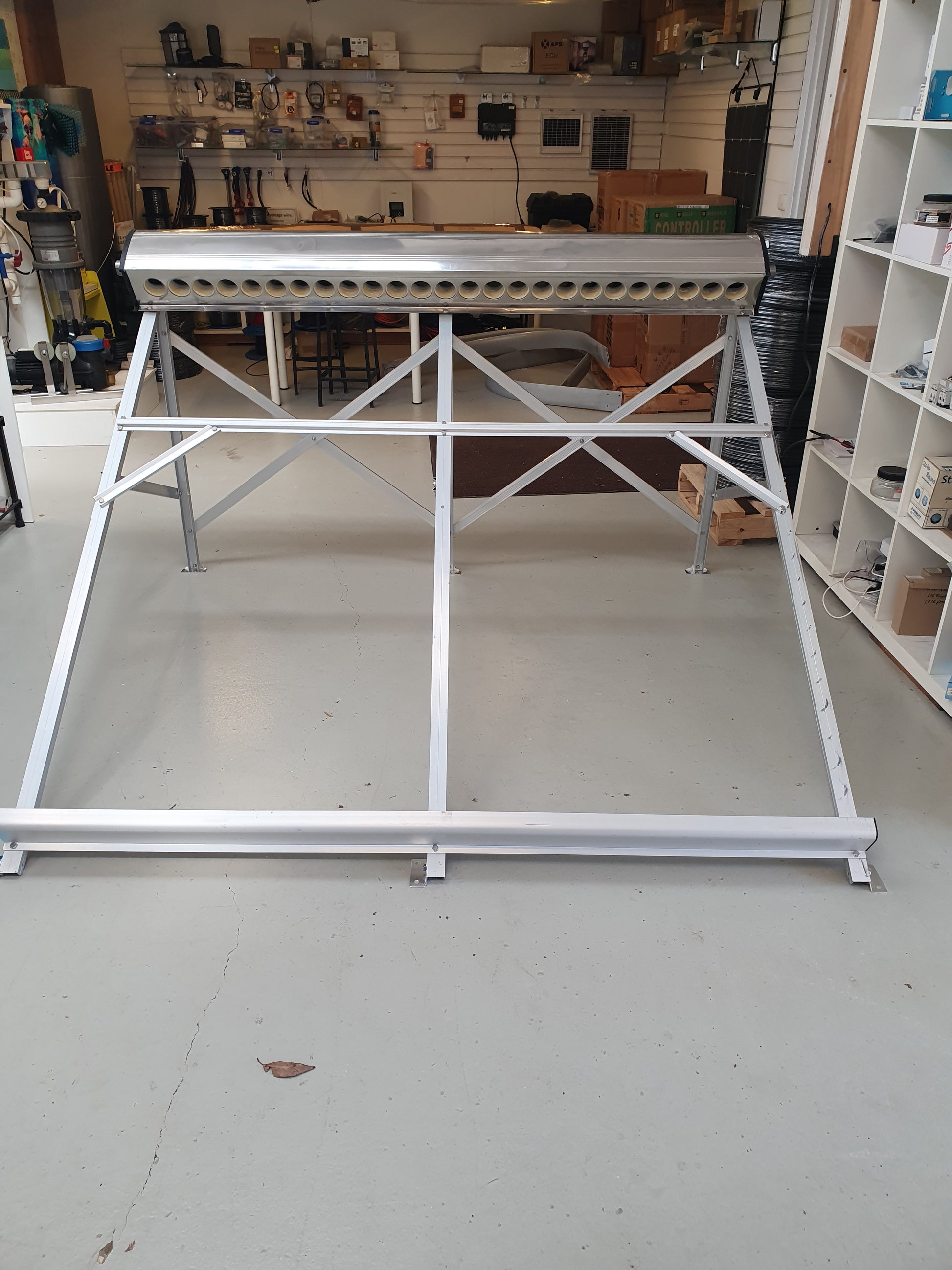 Aluminium mounting frame of evacuated-tube solar heater for spa